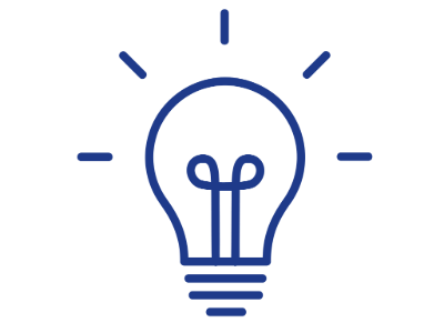This is a simple vector graphic of a light bulb, predominantly outlined in white on a dark background, symbolizing an idea or inspiration.