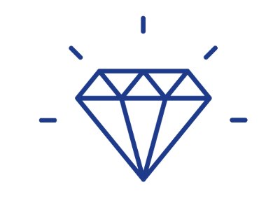 The image features a simple line drawing of a diamond shape with multiple facets, depicted in blue lines against a plain, dark green background.